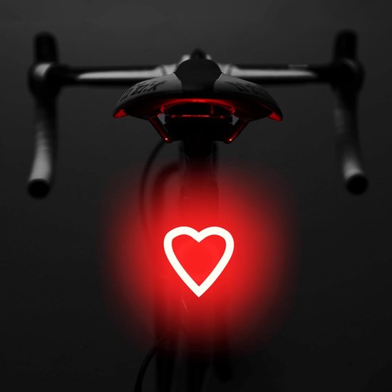 Fietsachterlicht - Oplaadbaar - LED - Fietsnachtlampje - Nachtachterlicht - Hoge helderheid - Veiligheidswaarschuwingslicht - Creatief achterlicht - 5 standen - Geschikt voor nachtelijk fietsen en wielrennen - Hartvormig - Rood