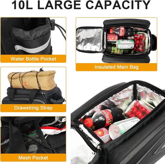 Fietsachtertas verlengbaar waterdicht zwart 10-30 l met schouderriem Waterproof bicycle bag van $