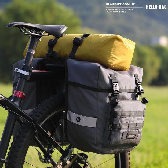 Fietsbagagedragertas - dubbele bagagetassen - zadeltassen - fietsen met bagagedrager - draaggreep - reflecterende rand - professionele fietsaccessoires - 40 liter - grijs van Merkloos