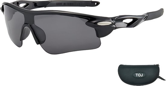 Fietsbril Met Hoes | Sportbril | Racefiets | Mountainbike | MTB | Sport Fiets Bril| Zonnebril | UV Bescherming | Zwart | Donkere Lens