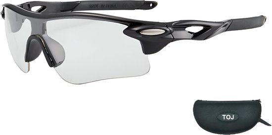 Fietsbril Met Hoes | Sportbril | Racefiets | Mountainbike | MTB | Sport Fiets Bril| Zonnebril | UV Bescherming | Zwart | Transparante Lens van Merkloos