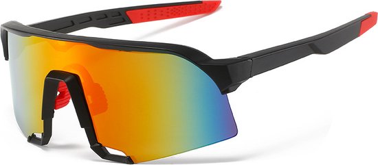 Fietsbril - Sportbril - Racefiets - Mountainbike - MTB - Zonnebril - UV bescherming - Zwart - Goud Rood Spiegel