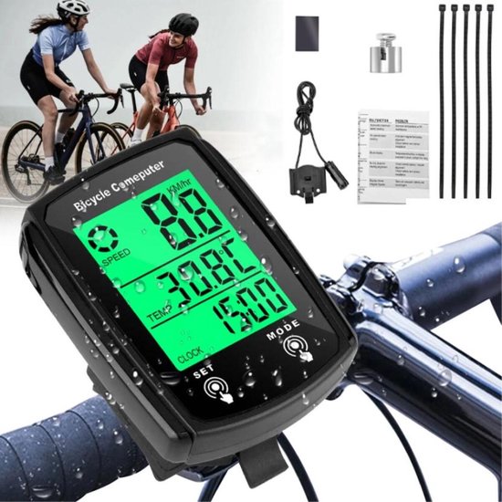 Fietscomputer - Fietskilometerteller - Snelheidsmeter - Kilometerteller Fiets - Bedrade Fietscomputer - Waterdicht - HD-snelheidsmeter - Achtergrondverlichting - 19 Functies - MTB-kilometerteller - voor MTB Racefiets - Zwart