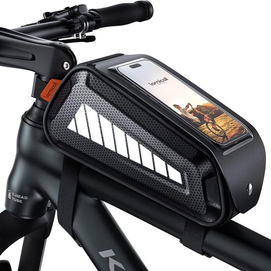 Fietsframe tas, Fiets tas frame - [2023 Innovatieve Ritsen] Mobiele telefoonhoesje Fiets Waterdichte 1.8 L Bovenbuis Tas met TPU Touchscreen voor Smartphones tot 7 inch. van ROCKBROS