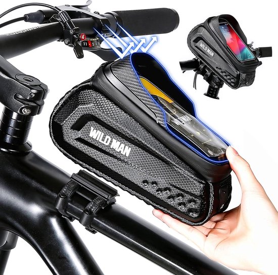 Fietsframe tas, waterdicht, grote volume fiets tas, frame, touchscreen stuur tas, bovenbuis tas, fiets met snelkoppeling en zonneklep voor smartphones van 5.5 - 6.8 inch. van ROCKBROS