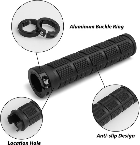 Fietsgrips voor MTB en scooter, antislip handvatten met dubbele vergrendeling, geschikt voor 22,2 mm stuur, 1 paar