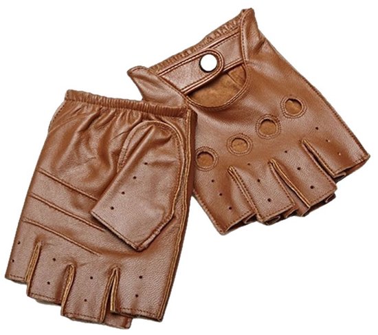 Fietshandschoenen - Korte handschoenen - Halve handschoenen - Handschoenen - Schapenvacht - Maat M, Unisex - Geschikt voor avondfeesten, hiphop, optredens, cosplay, autorijden, fietsen, buitenactiviteiten en andere gelegenheden - Bruin