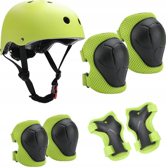 Fietshelm Combi met Bescherming - Kinderhelm - Skate Beschermset Kinderen - Groen - Fietsbescherming - Sportbescherming van Merkloos
