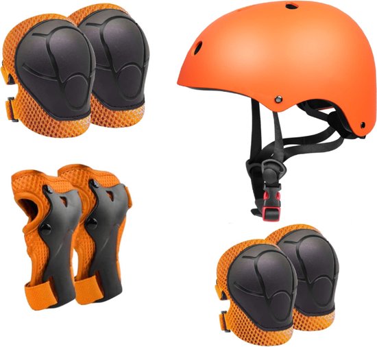 Fietshelm Combi met Bescherming - Kinderhelm - Skate Beschermset Kinderen - Oranje - Fietsbescherming - Sportbescherming van Merkloos