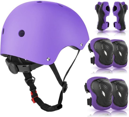 Fietshelm Combi met Bescherming - Kinderhelm - Skate Beschermset Kinderen - Paars - Fietsbescherming - Sportbescherming van Merkloos
