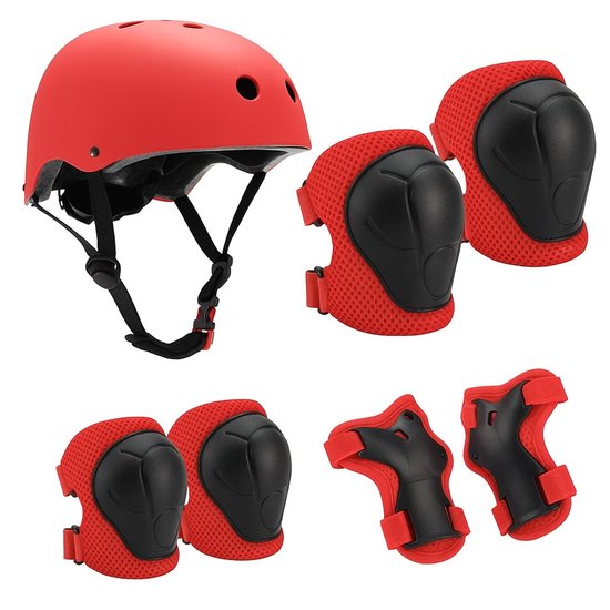 Fietshelm Combi met Bescherming - Kinderhelm - Skate Beschermset Kinderen - Rood - Fietsbescherming - Sportbescherming van Simply Kids