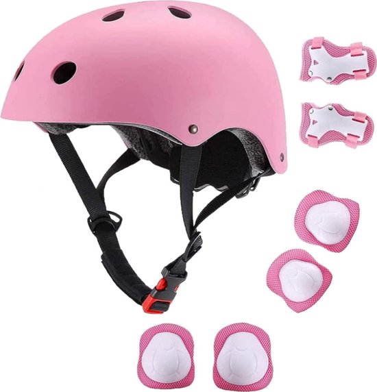 Fietshelm Combi met Bescherming - Kinderhelm - Skate Beschermset Kinderen - Roze - Fietsbescherming - Sportbescherming van AMIGO