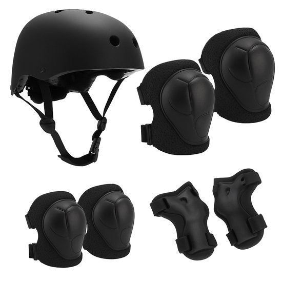 Fietshelm Combi met Bescherming - Kinderhelm - Skate Beschermset Kinderen - Zwart - Fietsbescherming - Sportbescherming van Joyorun