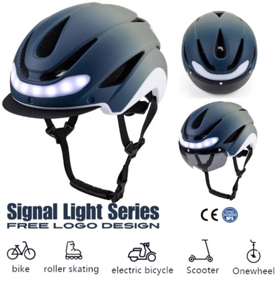Fietshelm met verlichting, knipperlicht en richtingaanwijzer, USB oplaadbaar en met afstandsbediening. Lichtgewicht fietshelm voor volwassenen met vizier, ideaal voor dames en heren en geschikt als fietsaccessoire voor brede banden.