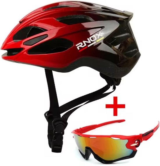 Fietshelm Rnox - Mountainbike helm - Fietshelm Volwassenen - Maat L 55 / 61 - Rood - Wielrennen - MTB - Inclusief gratis bril