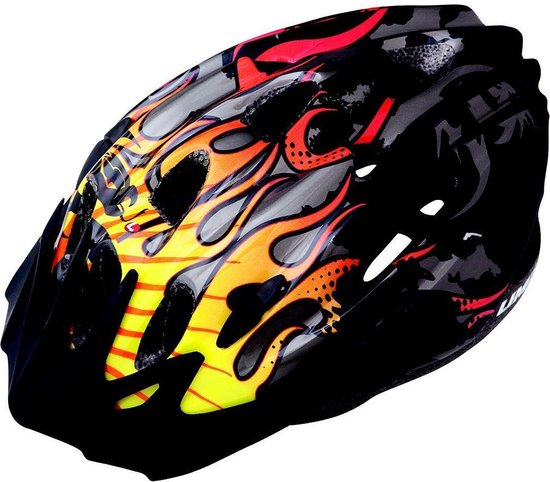 Fietshelm voor jeugd zwart met vlammen motief -  Limar 515 Dragon Flame - Maat M (50-56cm) - afneembare visor van Limar