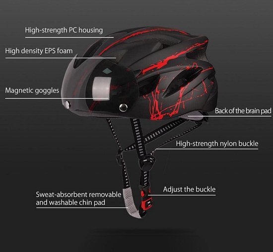 Fietshelm voor Volwassenen - Heren Dames - Beschermende Helm met Magnetisch Vizier - Zwart en wit van $
