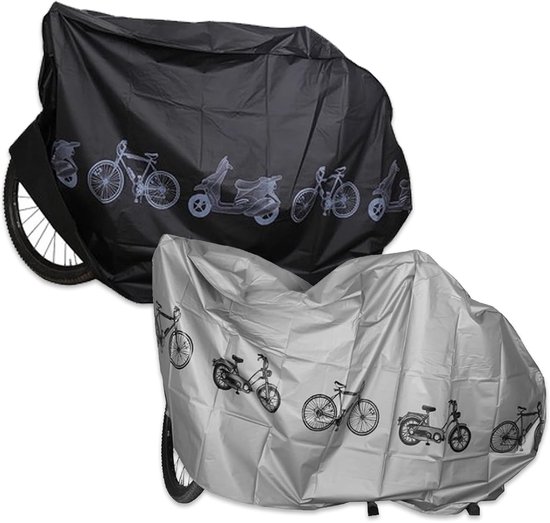 Fietshoes - 2 stuks - Waterdichte - stofwerend, UV- beschermend -regenbescherming - Fiets Hoes voor 2 Fietsen - Fietszeil - Beschermhoes fiets - Geschikt voor gebruik in de garage en buitenshuis - Universeel En Stijlvol - Zwart - Grijs