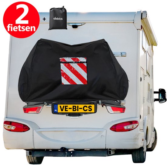 Fietshoes voor 1 of 2 fietsen Camper / Caravan Fietshoes - Fietsendrager Hoes - Met insteekvak voor gevarenbord van Merkloos