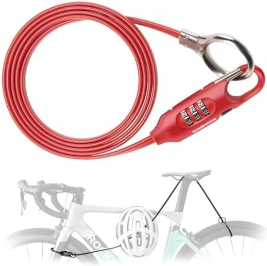 Fietskabelslot, 1,5 m, lang fietsslot met 3 cijfers, duurzame code, diefstalbeveiliging, voor fiets, straat, MTB, zwart/rood van P4B