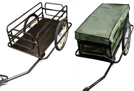 Fietskar aanhanger trailer met afdekzeil - groot formaat 100 cm x 52 cm van Merkloos