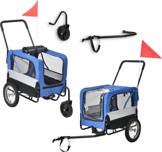 Fietskar fietsaanhanger tot 20 kg en buggyfunctie blauw zwart van Papilio