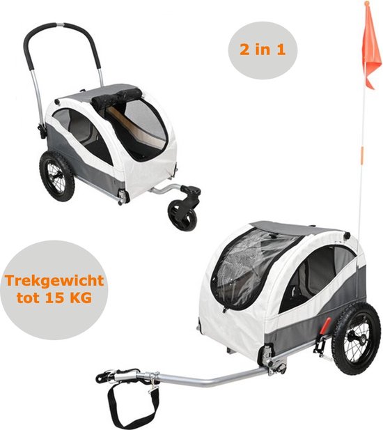 Fietskar hond - Buggy hond - 2 in 1 - tot 15 KG van Petique