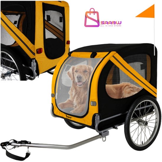 fietskar hond - Grote Dierentrailer tot 40kg met Luchtbanden, Gordel & Reflectoren fietskar - aanhangwagen - fietskrat Zwart - 13655 van Merkloos