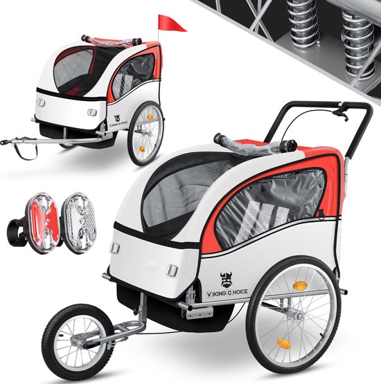 Fietskar kind - fietsaanhanger - 2-zits - veerdemping - rood van Homuaxon