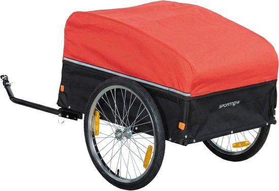 Fietskar - Transportkar Aanhanger - Boodschappen Vervoeren - 170 Liter Opslagruimte - 143 x 74 x 71 cm - Zwart Rood