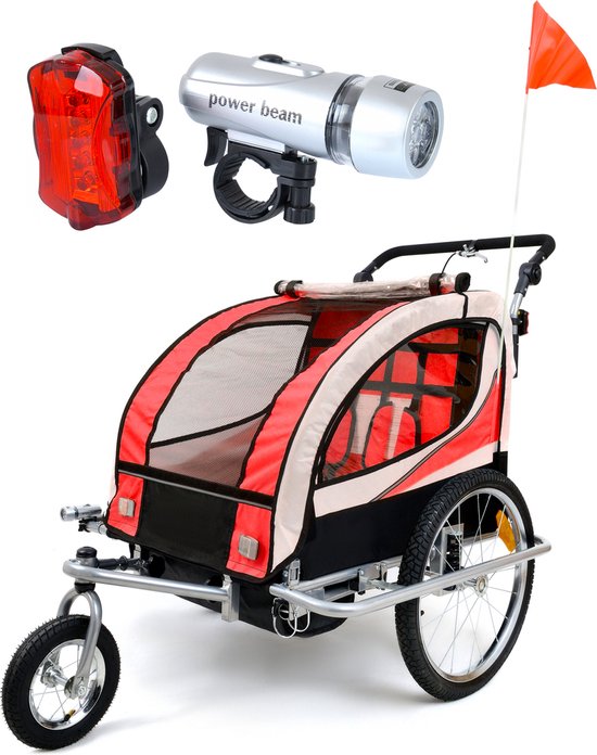 Fietskar voor kinderen - met buggyfunctie - en schokbrekers - rood van Klarfit