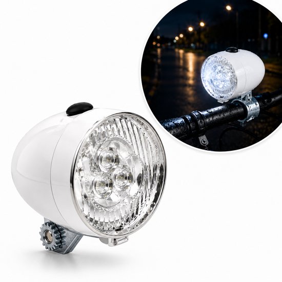 Fietskoplamp - Fietsverlichting - Retro Koplamp - Wit