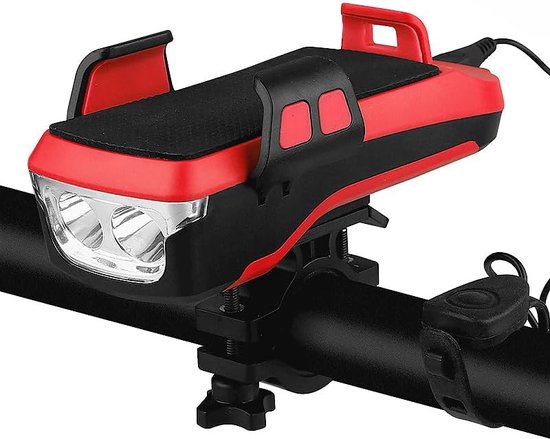 Fietskoplamp LED fietskoplamp voor nachtelijk rijden oplaadbaar mountainbike licht met 3 verlichtingsmodi en luidsprekertelefoonhouder USB oplaadpoort 4000 mAh waterdicht fietslicht van Merkloos