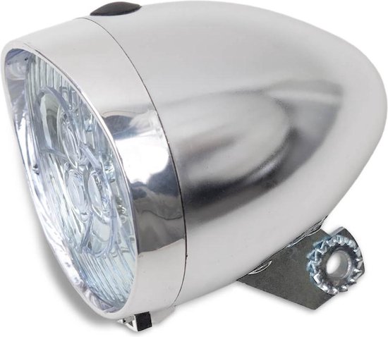 Fietskoplamp Retro Classic Tour - Led Fietslamp op Batterijen - Zilver Koplamp