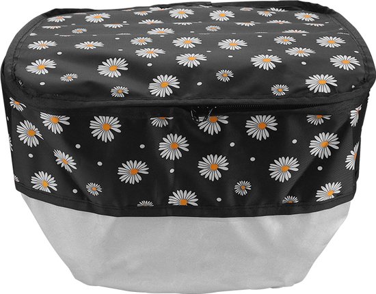 Fietskrat Afdekhoes Mand Krat Hoes Waterdicht Bloemen Zwart Madeliefje 31x33x26cm van Vilido