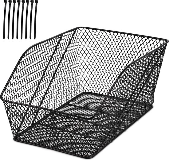 Fietskrat Metaal Zwart 22x30x46 cm - Fietsmand Achterop voor Bagagedrager met Tiewraps Fiets E-bike Fietskrat van FastRider