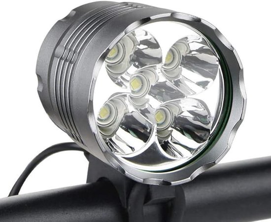 Fietslamp, 6000 lumen, 5 LED's, waterdichte mountainbikekoplamp, met oplaadbare batterij van 6400 mAh.