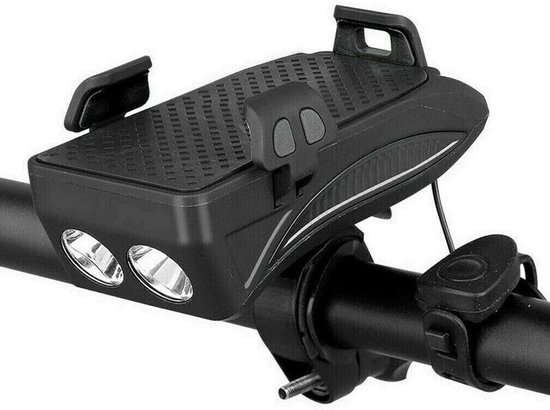 fietslamp - fiets verlichting - fietslamp voorlicht - 4-in-1 fietskoplamp - telefoonhouder - telefoonhouder fiets - telefoon houder - fietshoorn - USB oplaadbaar - 4000 mAh - universeel verstelbaar, schokabsorberend, waterdicht