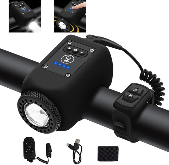 Fietslamp - Fietslamp USB Oplaadbaar - Waterdicht Fietslicht - Fietsverlichting - Elektrische Fietsclaxon Met Fietsverlichting - 110 Db - Zwart - MTB & Racefiets Verlichting - oplaadbaar LED fietslicht USB oplaadbaar met claxon - Veilig Fietsen