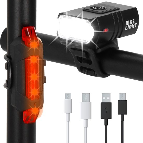 Fietslamp - Fietslicht - Fietsverlichting - Achterlicht fiets - LED - USB - 1000 lumen - Zwart
