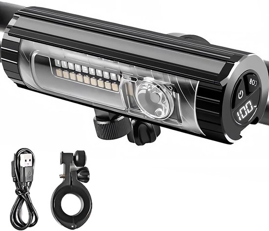 Fietslamp - Fietsverlichting Oplaadbaar - LED Fiets Voorlicht USB - Koplamp Fiets met Batterijdisplay - Powerbankfunctie - IPX4 - Aluminium