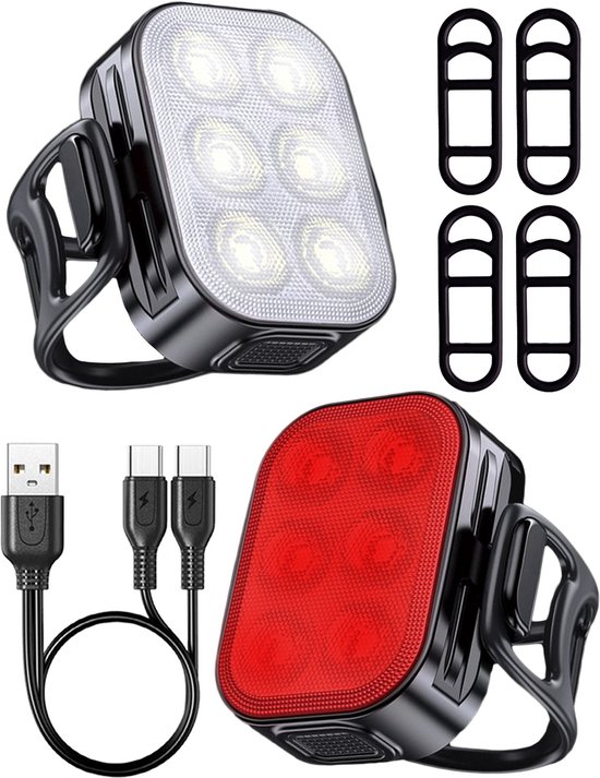 Fietslamp Fietsverlichting Usb Oplaadbaar Fietslicht Fietslampje Fietslampjes Led Set Wit en Rood