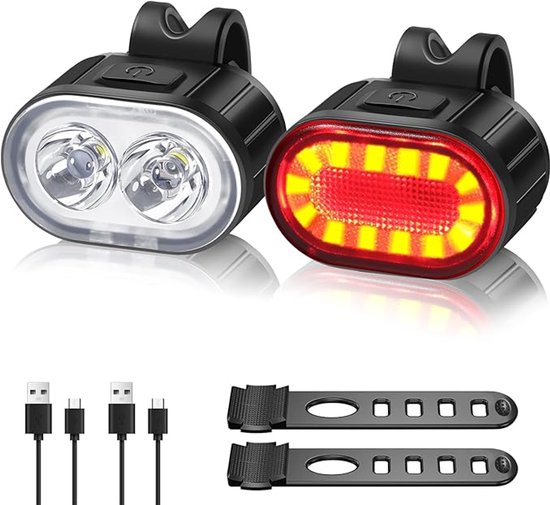 Fietslamp, krachtige LED-fietslamp, oplaadbaar, USB, lange batterijduur met flits- of vaste modus, waterdicht, IPX4, fietslamp, Geschikt Geschikt voor- en achterlicht Geschikt Geschikt voor mountainbikes, zwart, 1 polsbandje