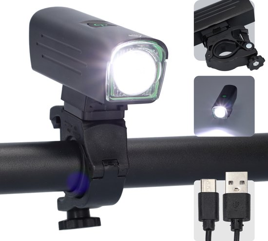 Fietslamp LED - Fietslicht - Bikelight - Voorlicht voor fietsen - Fiets lamp - 1300 Lumen - Fietslampje met Oplader - Met standaard - Oplaadbaar - Zwart