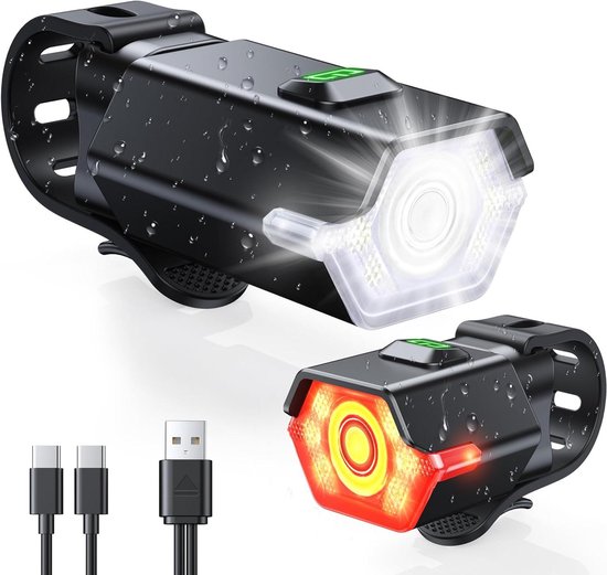 Fietslicht Set - Verlichting Voor Achter - Nachtelijk Fietsen - Zijwaartse Waarschuwingslichten - IP65 Waterdicht - Zwart