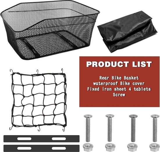 Fietsmand 40 x 30 x 17 cm - waterdichte afdekking - bagagenet - vaste montage - draadmand - boodschappenmand - zwart bike basket van Basil