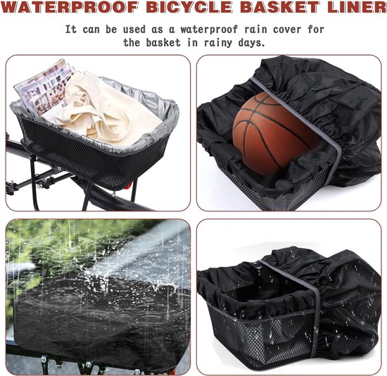 Fietsmand achter, 40 x 30 x 17 cm, fietsmand achter met waterdichte hoezen en bagagenet, vaste montage fietsmand, draadmand, boodschappenmand voor bagagedrager (set van 4) van HIBRON