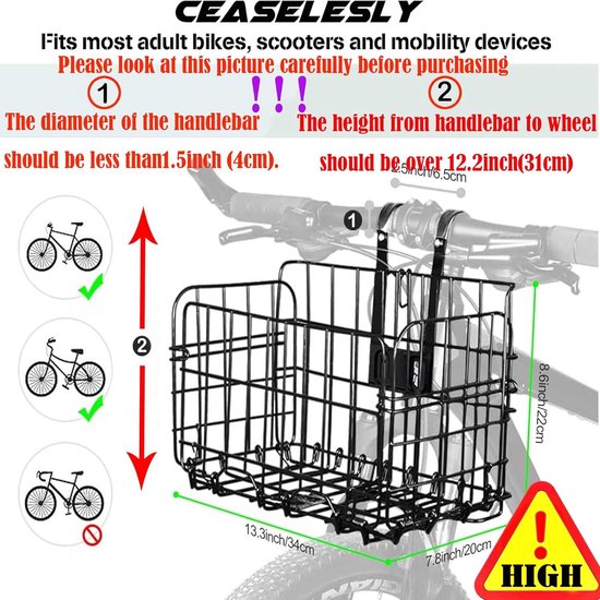 Fietsmand - Hangende Mountainbike-mand - Opvouwbare Fietsmand met Handtas - Afneembaar en Veelzijdig - Eenvoudig te Installeren voor Fietsen en Vouwfietsen van Merkloos
