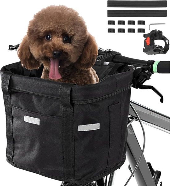 Fietsmand Hond - Hondenmand Fiets Met Reflecterende Rand - Fietsmand Hond Voorop Waterdicht - Fietstas Hond Eenvoudig te Installeren - Stuurtas - Zwart - 34 x 24 x 30 cm van Merkloos