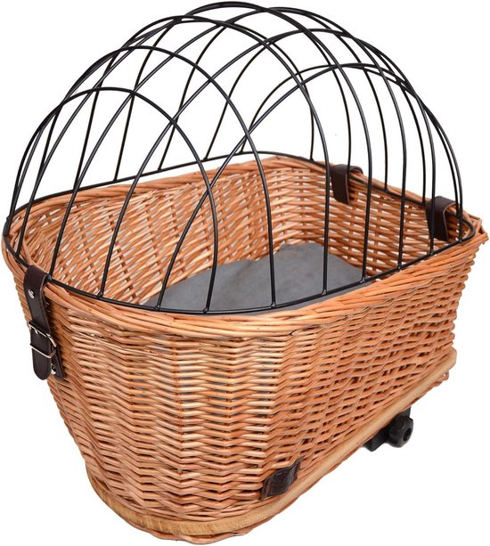 Fietsmand Hond - Hondenmand Fiets - Veilig Fietsen - Met Draadkap - 47x29x34cm - Bruin